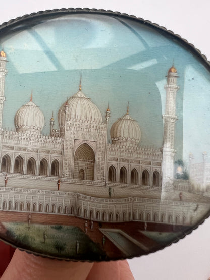 Indian Very Large Hand Painted Taj Mahal Silver Gilt Brooch