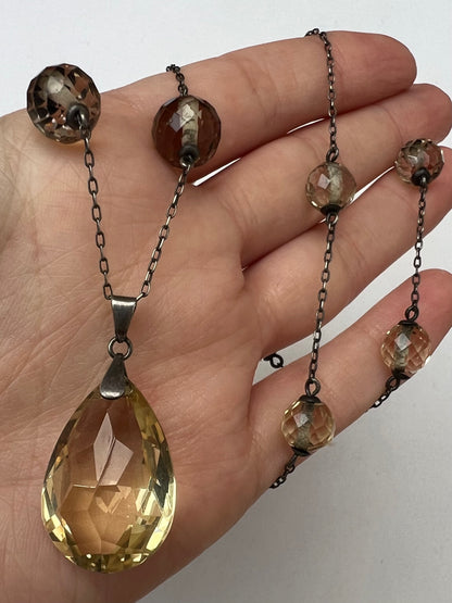 Arts and Crafts Faceted Citrine Necklace