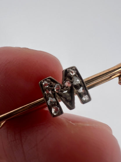 RESERVED Please enquire - Diamond Letter M Initial Pin Brooch
