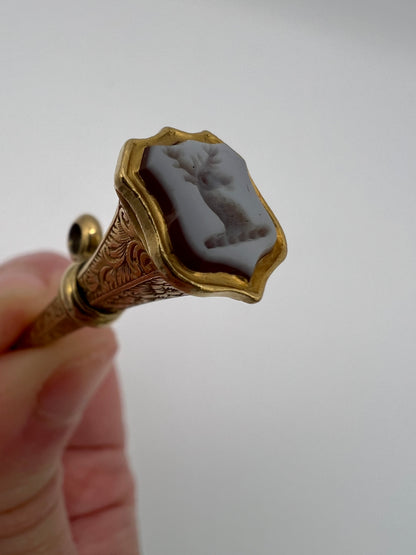 15ct Gold Victorian Watch Key Intaglio Stag Pendant