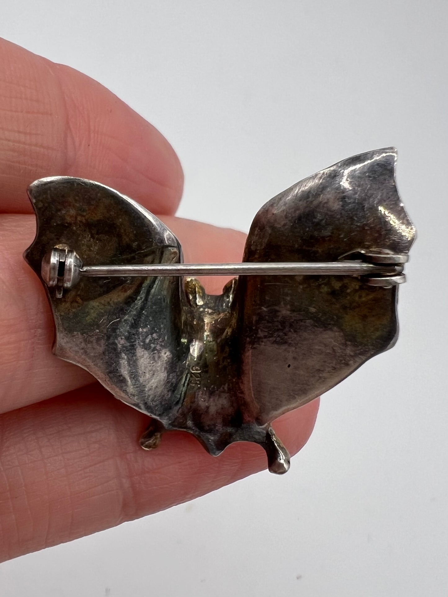 Art Nouveau Style Silver Flying Bat Brooch