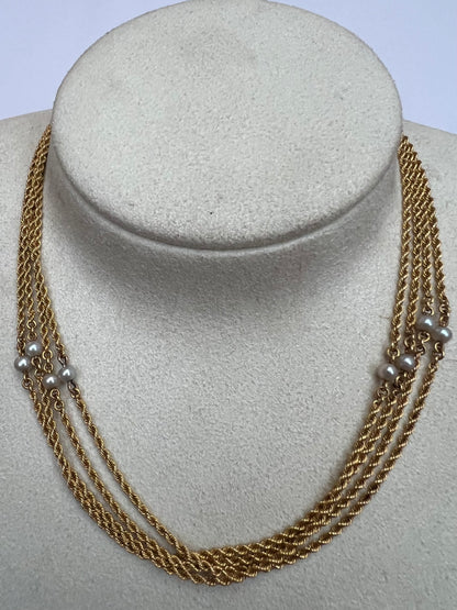 Very Long 54.7" 15ct Gold Muff Chain With Pearls
