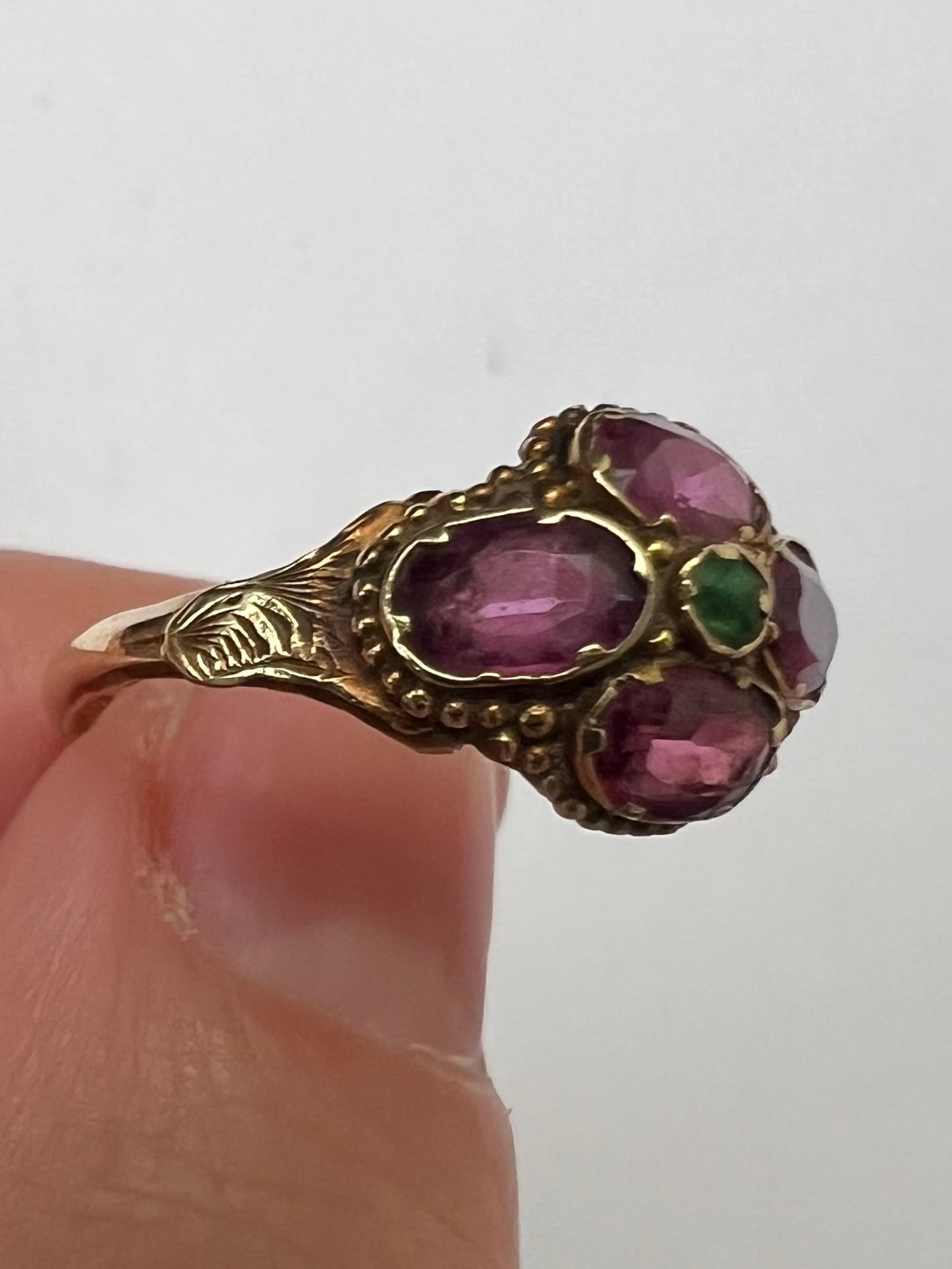 Rare 12ct Gold Almandine Purple Garnet Antique Ring