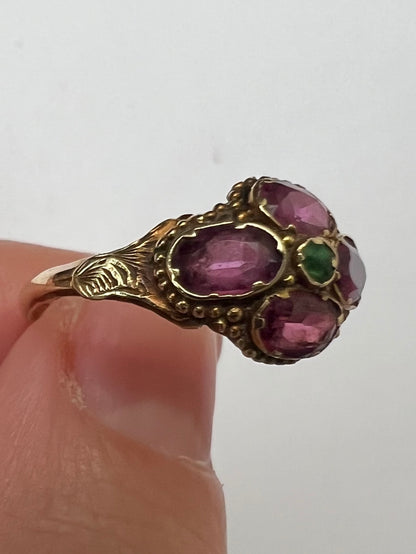 Rare 12ct Gold Almandine Purple Garnet Antique Ring