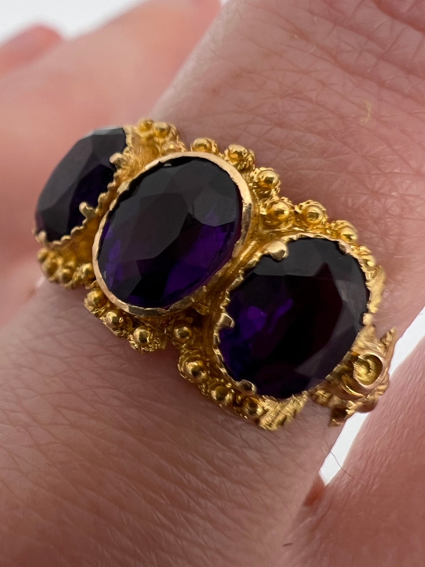 High Carat Gold Late Georgian Victorian 3 Stone Ring