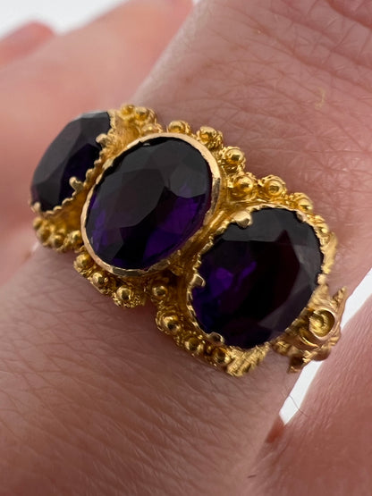 High Carat Gold Late Georgian Victorian 3 Stone Ring
