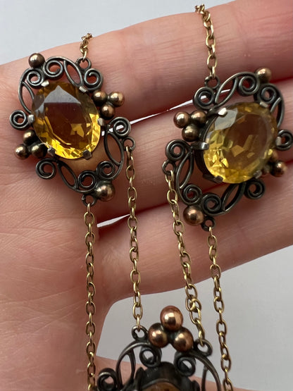 Artificer's Guild Arts & Crafts 15ct Gold Silver Citrine Necklace