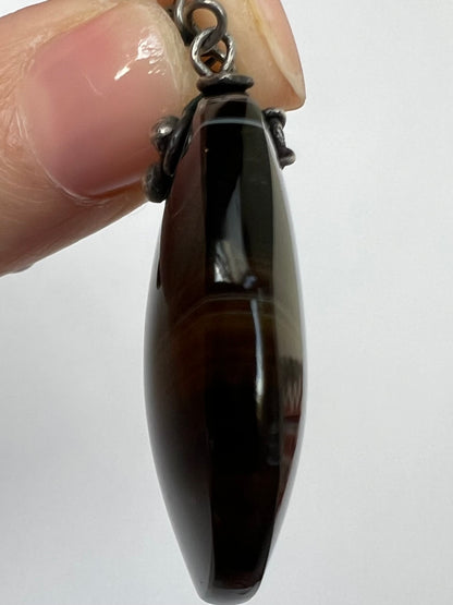 Arts & Crafts Banded Agate Silver Pendant Necklace