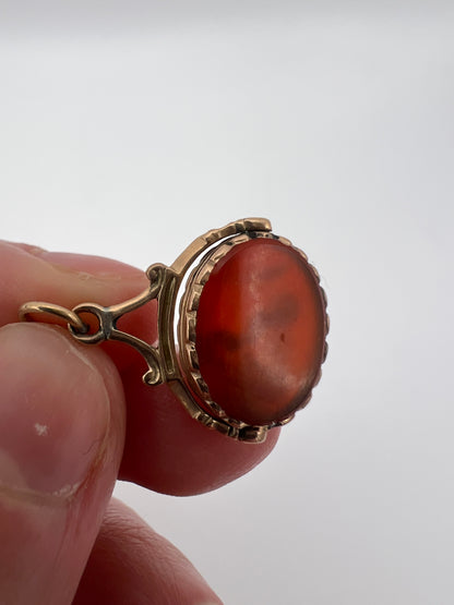 Carnelian And Gold Intaglio Small Size Fob Spinner Charm