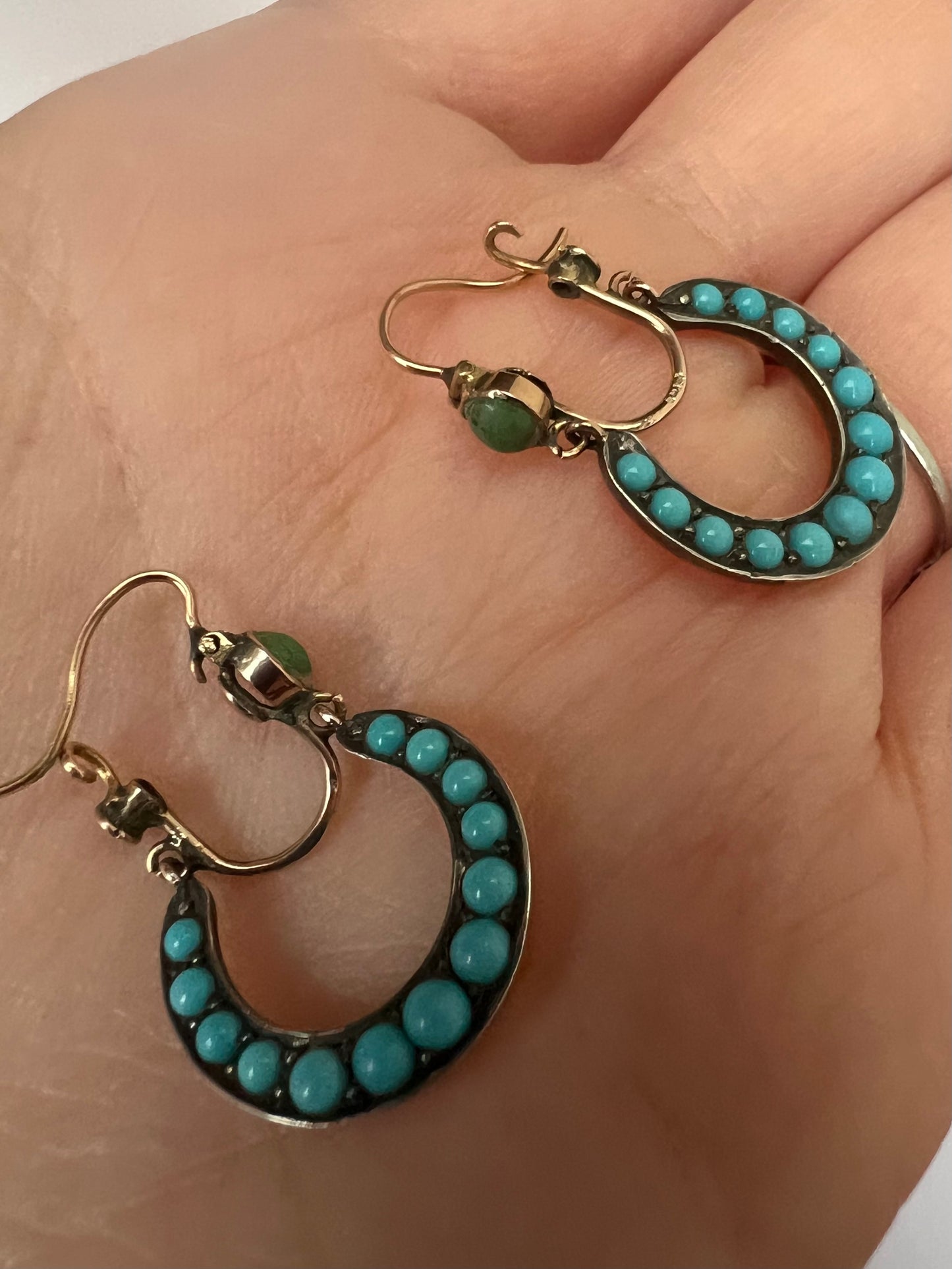 Rose Gold Antique Turquoise Hoop Earrings
