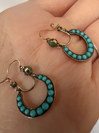 Rose Gold Antique Turquoise Hoop Earrings