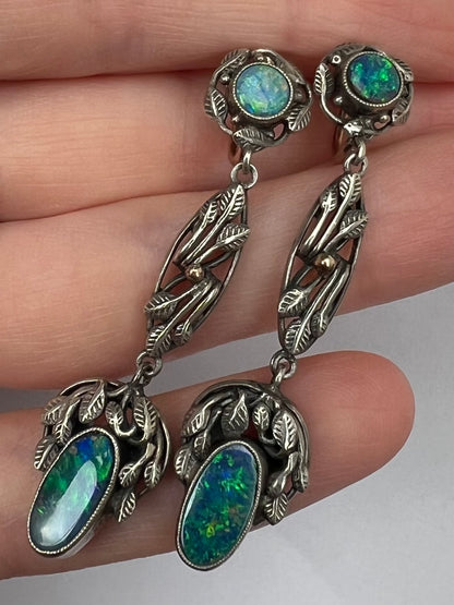 Bernard Instone Arts & Crafts Opal Dangly Screw Back Earrings