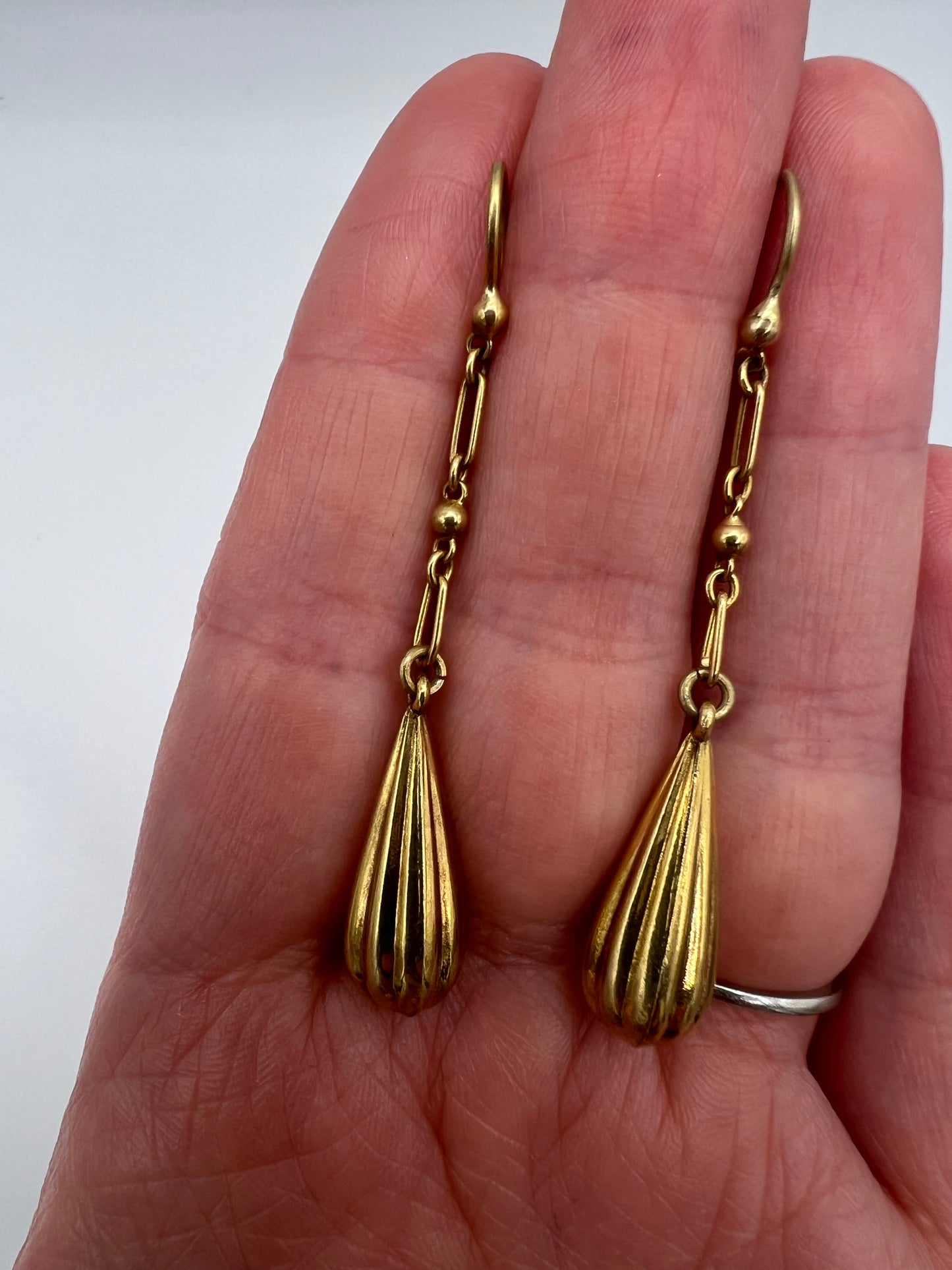 Victorian Gold Torpedo Drop Earrings On Fetter Link Chains