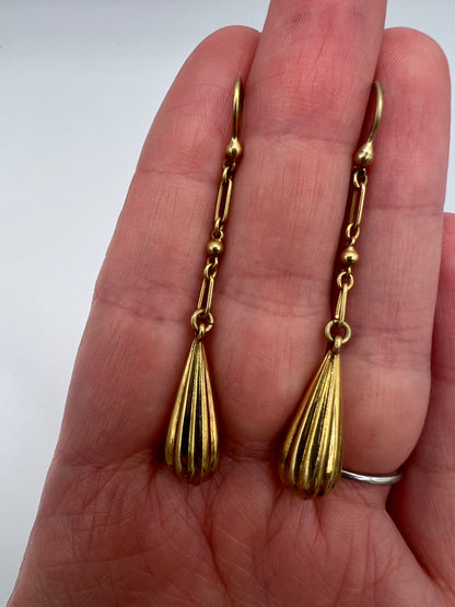 Victorian Gold Torpedo Drop Earrings On Fetter Link Chains