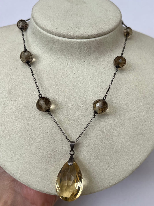 Arts and Crafts Faceted Citrine Necklace