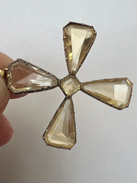 Georgian / Early Victorian Maltese Cross Citrine Gold Cruciform Pendant