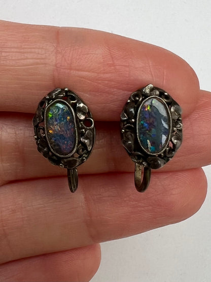 Arts and Crafts Opal Doublet Screw Back Earrings - Please enquire