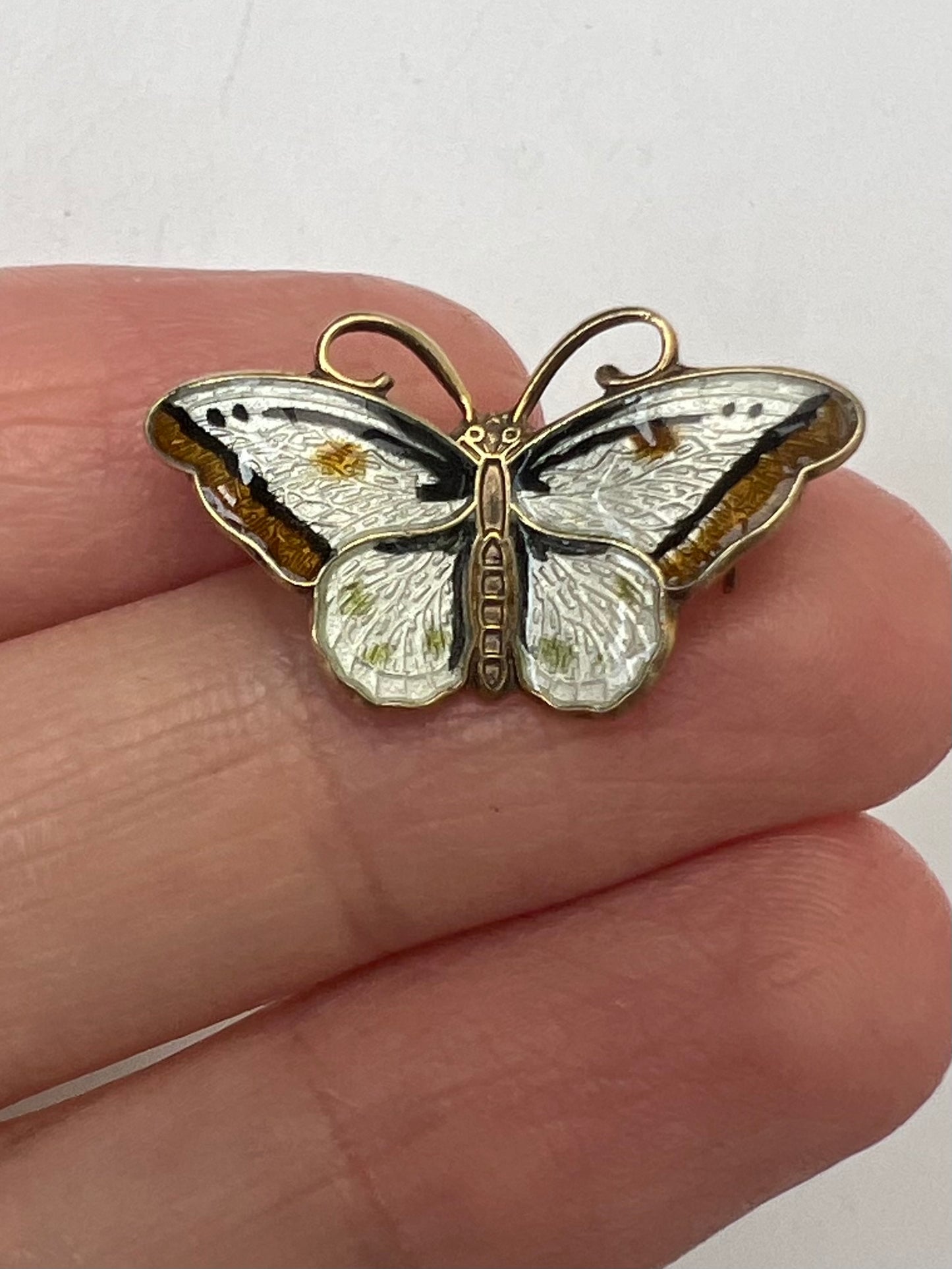 Three Norwegian Silver Enamel Butterfly Brooch Pins