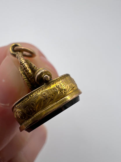 Victorian Bloodstone Hallmarked 9ct Gold Fob Pendant