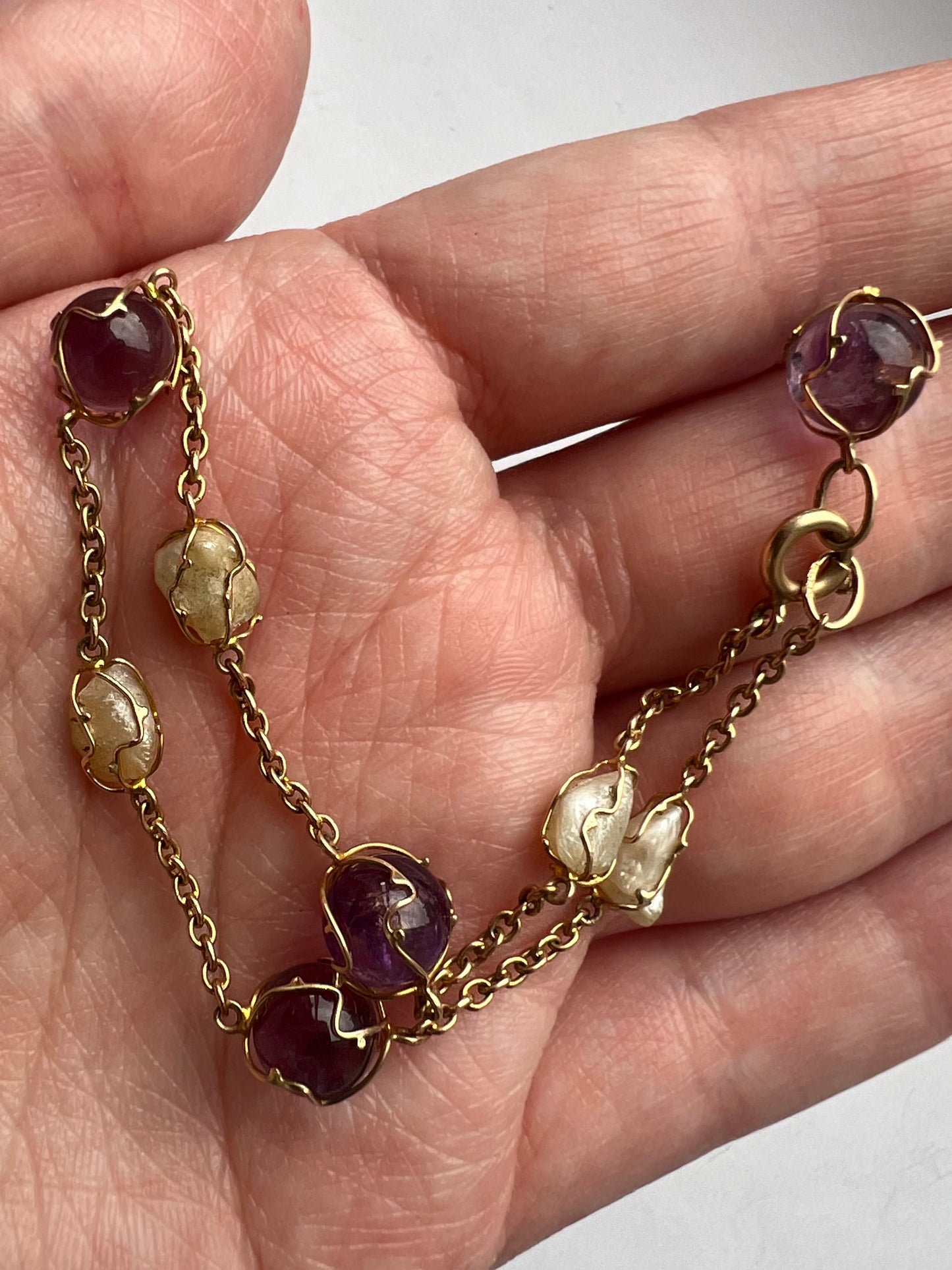 Liberty Dainty Amethyst Pearl Rose Gold Bracelet with detachable pendant