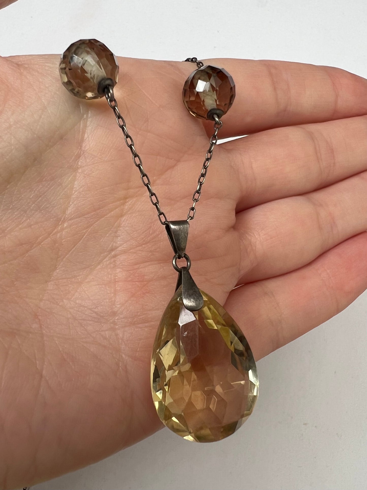 Arts and Crafts Faceted Citrine Necklace