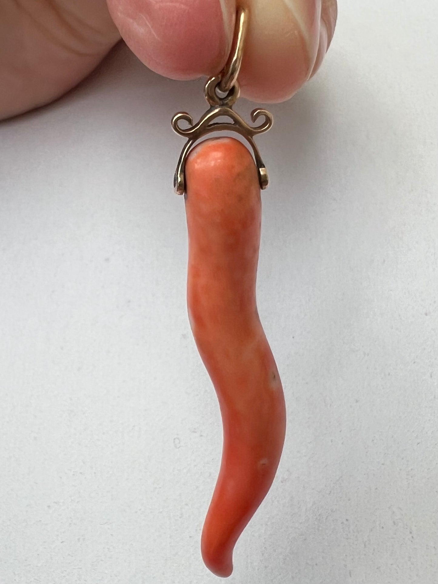 To Ward Off Evil Spirits - Coral Cornicello Talisman Gold Charm Pendant