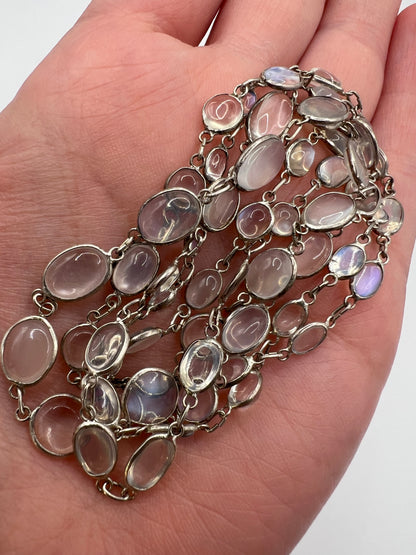 Dainty Hand Made Edwardian Graduated Moonstone Silver Chain Necklace