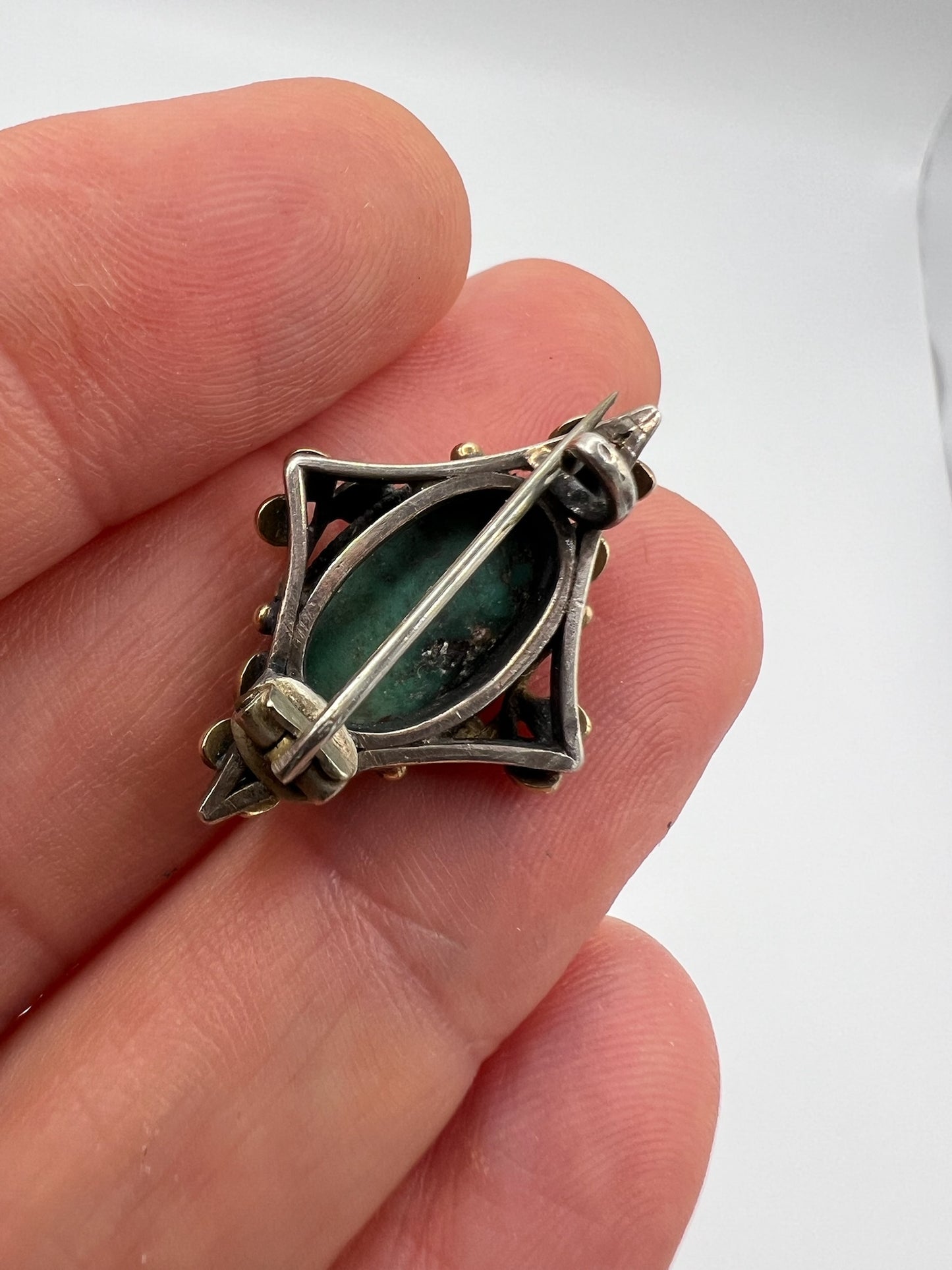 Liberty & Co Jessie Marrion King Arts & Crafts Turquoise Silver Gold Enamel Brooch