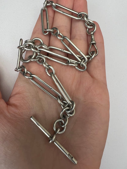 Silver Albert Fetter Chain With Paperclip Trombone Links and T Bar