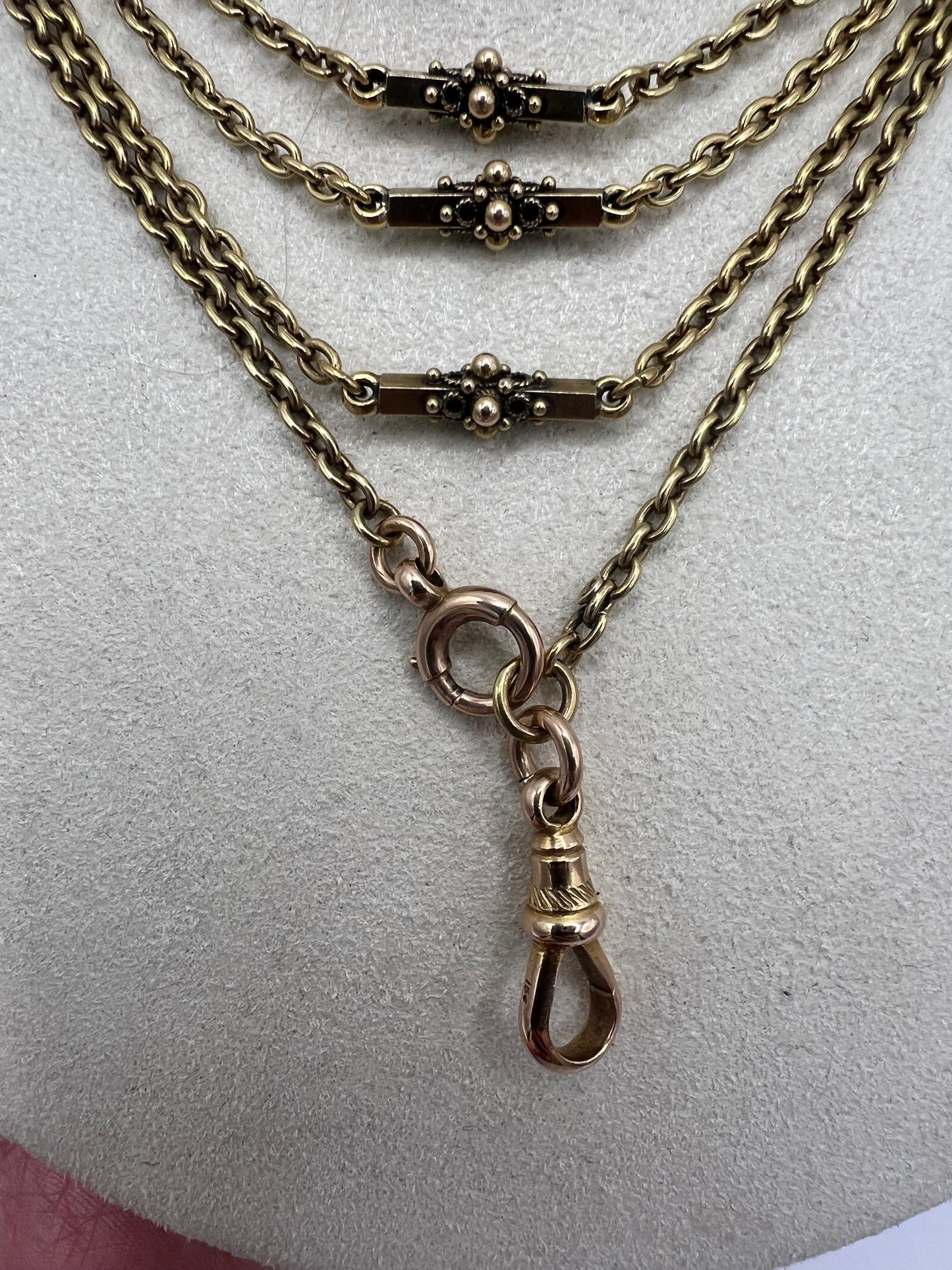 Please ask for price - 59" 15ct Solid Gold Antique Long Muff Chain