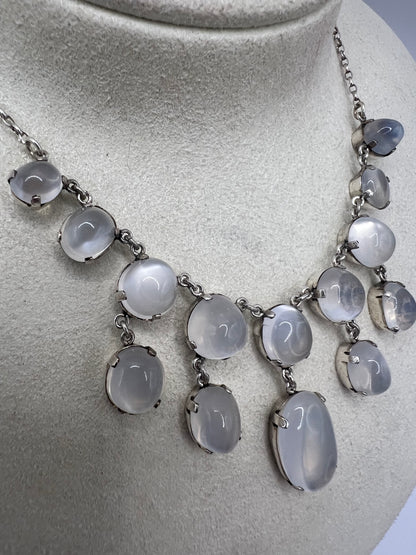 Silver Moonstone Festoon Wedding Necklace