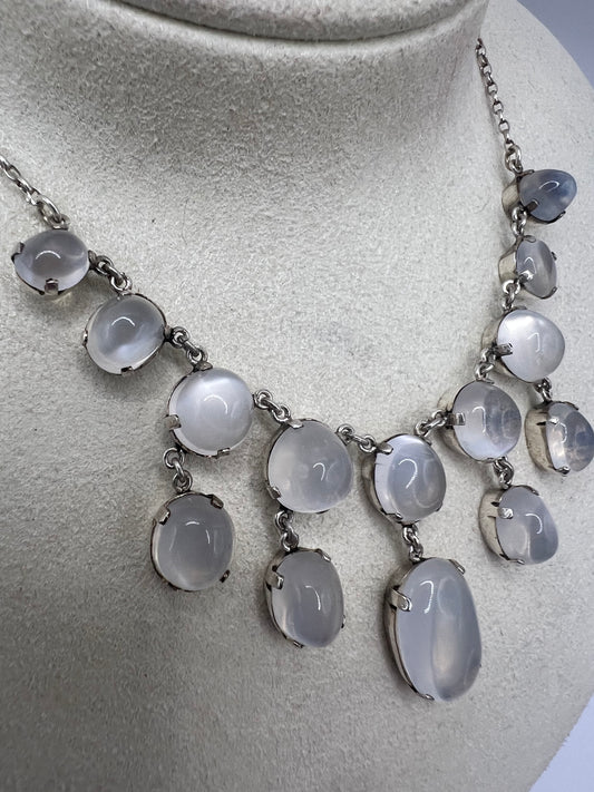 Silver Moonstone Festoon Wedding Necklace