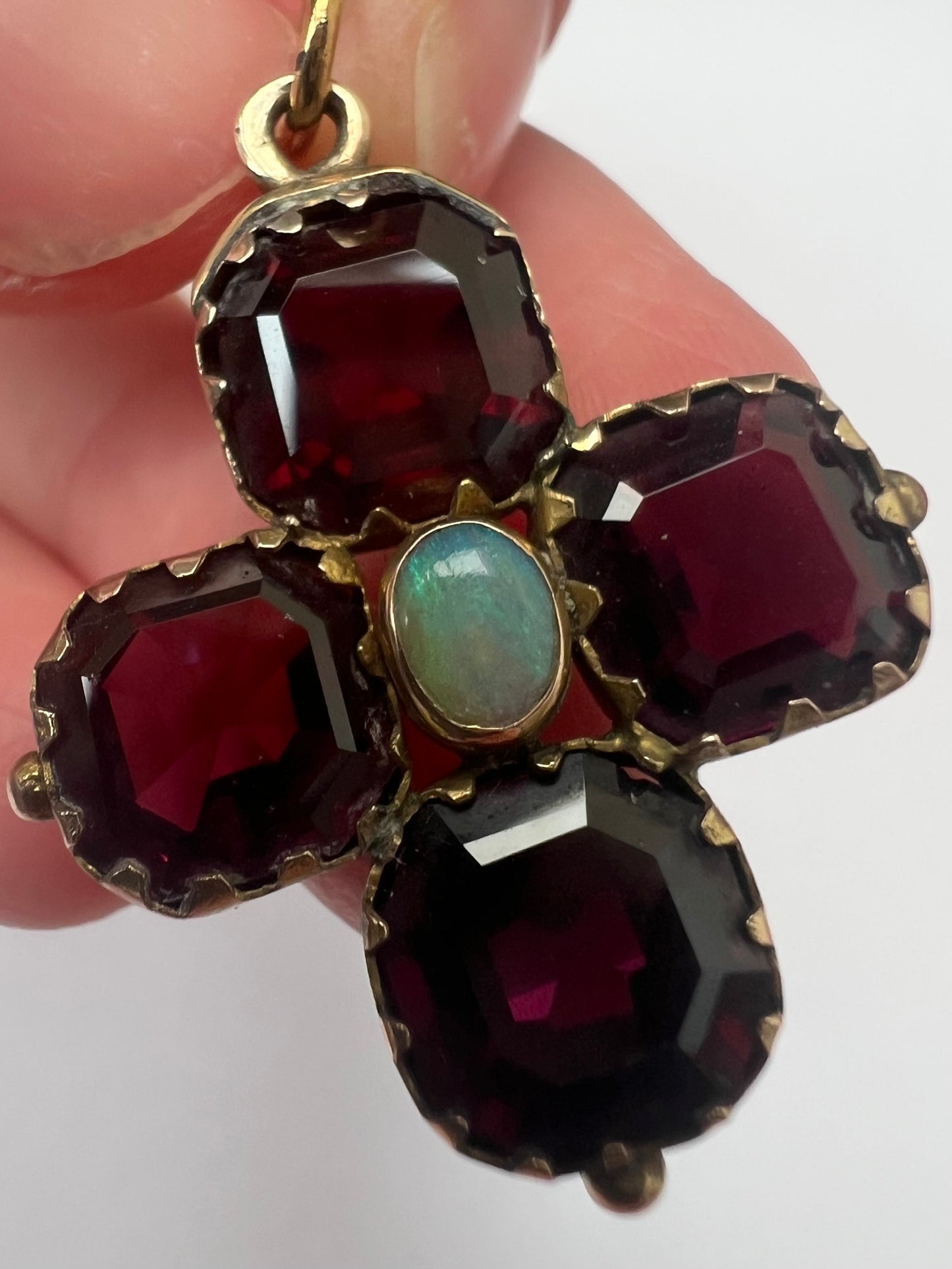 Georgian Revival Victorian Gold Almandine Garnet Opal Cruciform Pendant