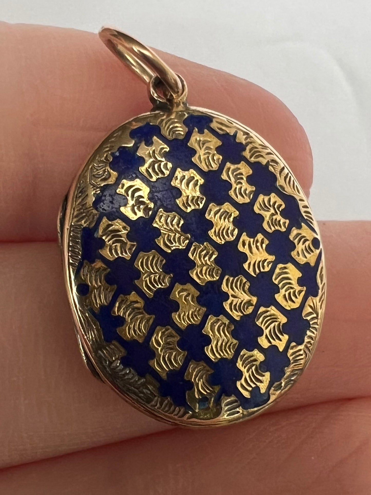 Cute Enamelled Gold Blue Oval Locket