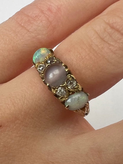 Opal Moonstone Diamond Antique Ring