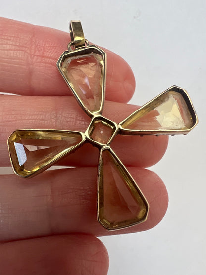 Georgian / Early Victorian Maltese Cross Citrine Gold Cruciform Pendant