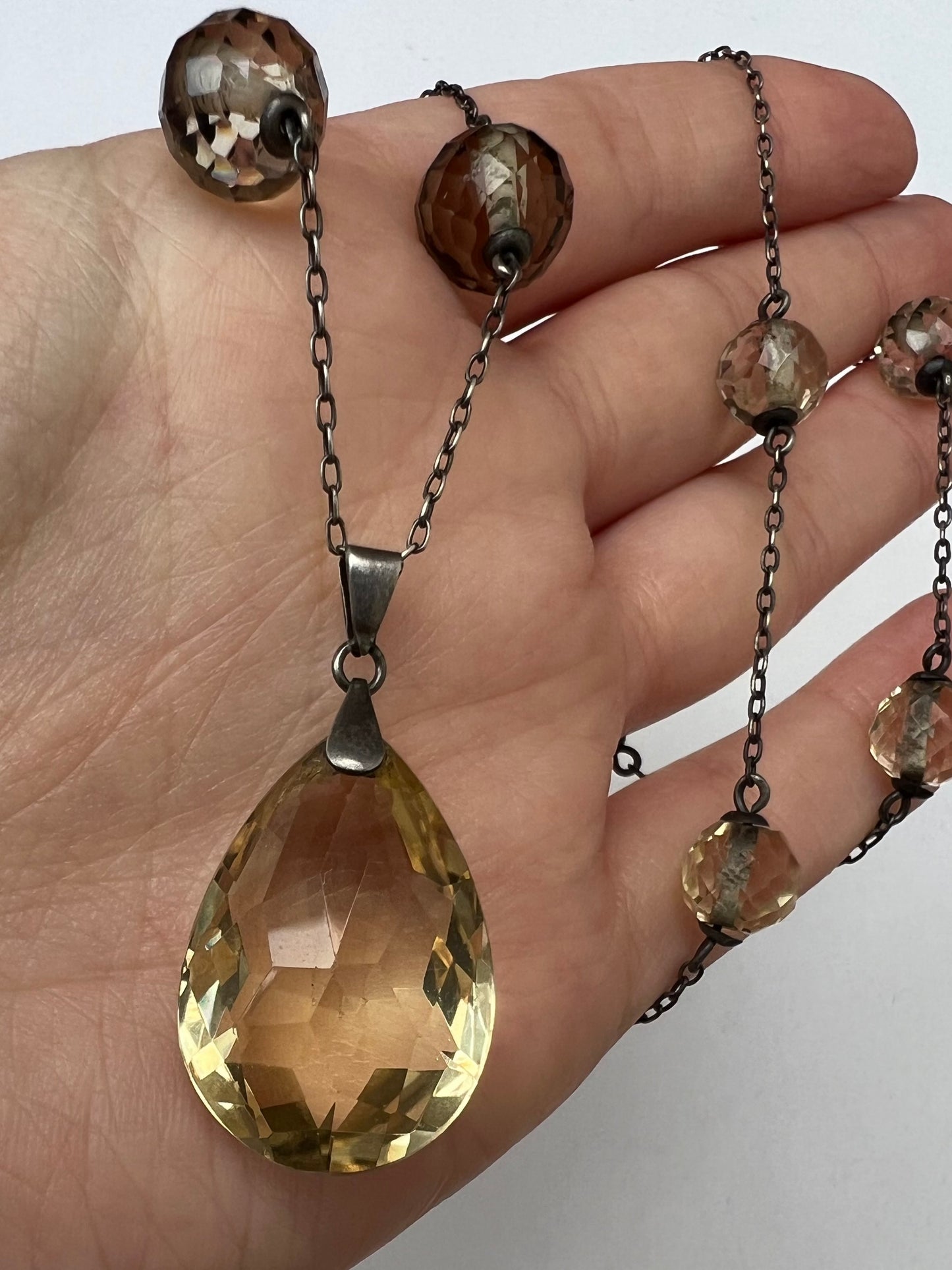 Arts and Crafts Faceted Citrine Necklace