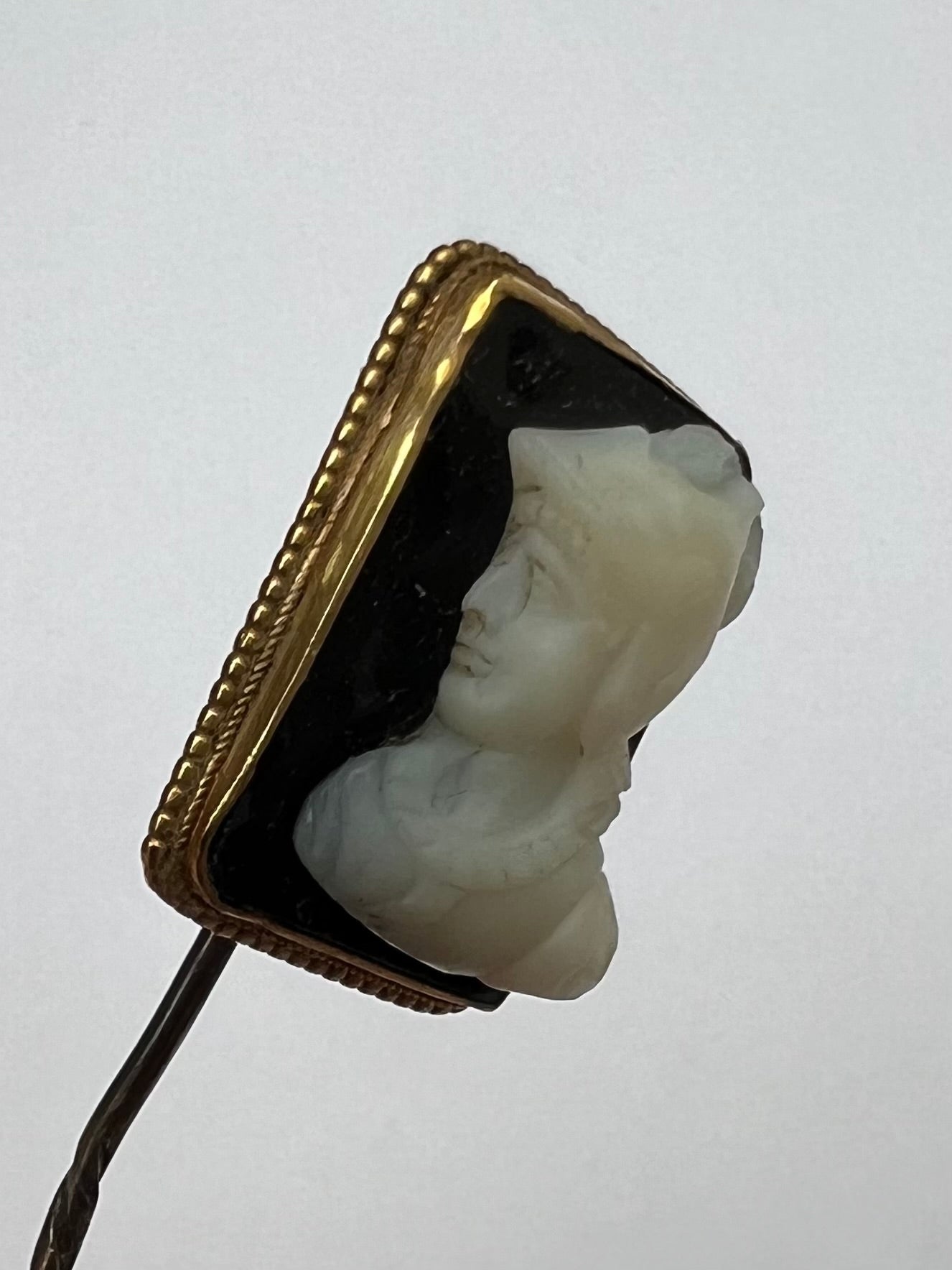 Well Carved Banded Agate / Onyx Hardstone Cameo Stick Pin