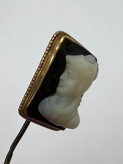 Well Carved Banded Agate / Onyx Hardstone Cameo Stick Pin