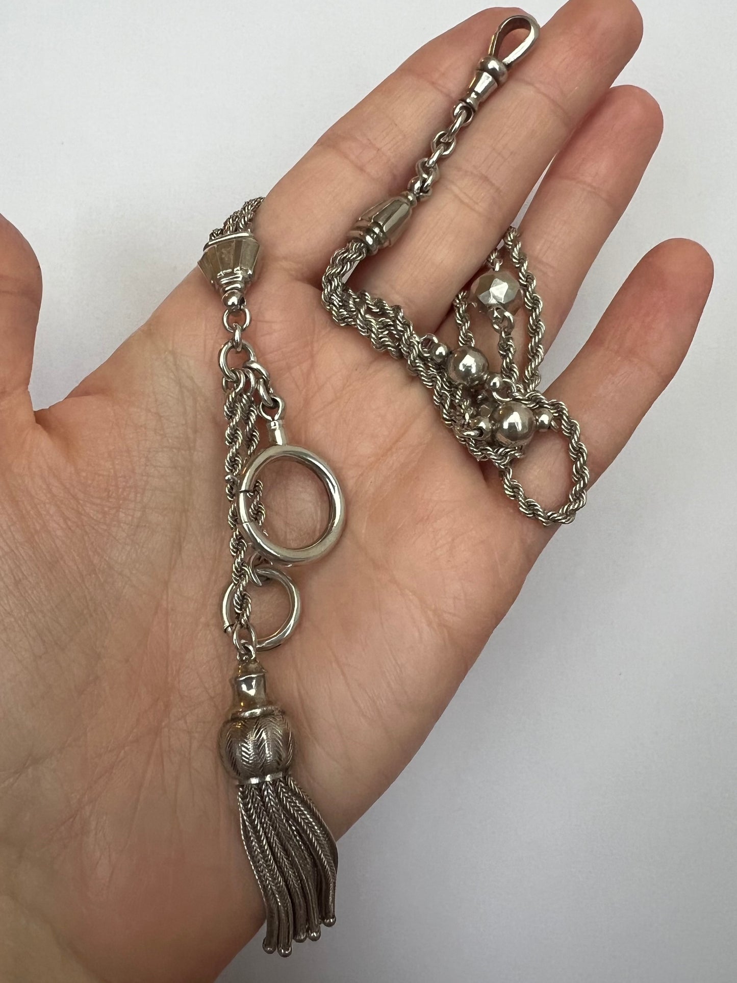 Silver Albertina Bracelet Or Necklace Section With Tassel Fobs Dog Clip etc