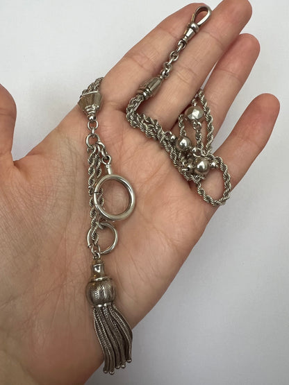 Silver Albertina Bracelet Or Necklace Section With Tassel Fobs Dog Clip etc