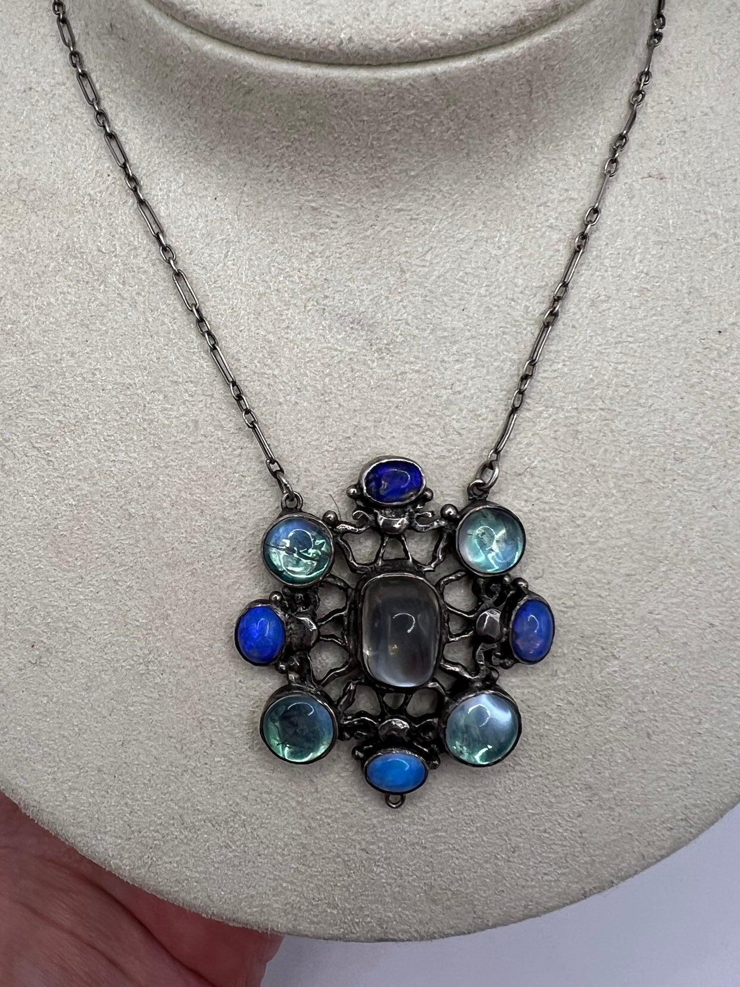 Arts And Crafts Silver Moonstone Necklace & Chain Attr Sybil Dunlop