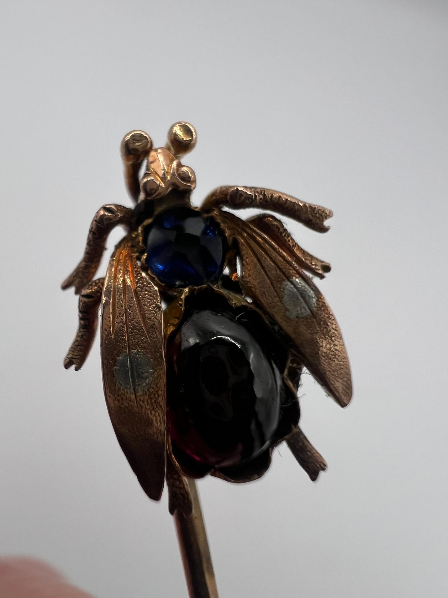 Velvet Boxed Victorian Fly Gold Sapphire Garnet Stick Pin