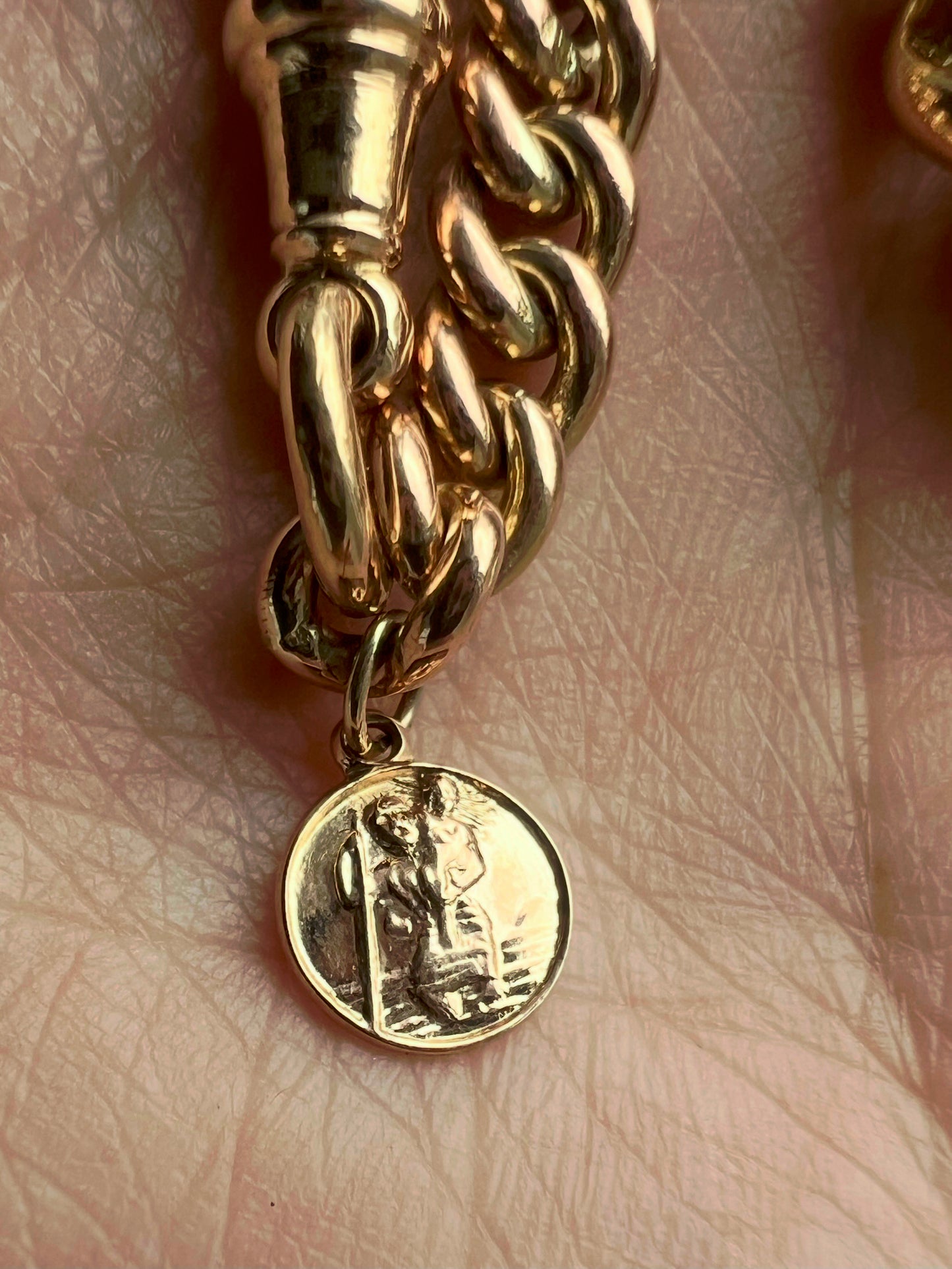 Antique Rose Gold Albert Chain Curb Link Chunky Bracelet Gents or Unisex