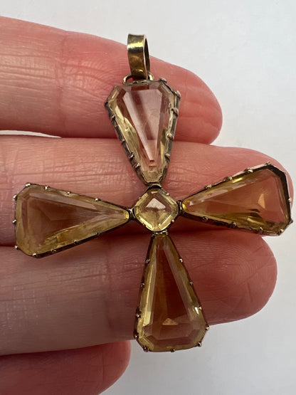 Georgian / Early Victorian Maltese Cross Citrine Gold Cruciform Pendant