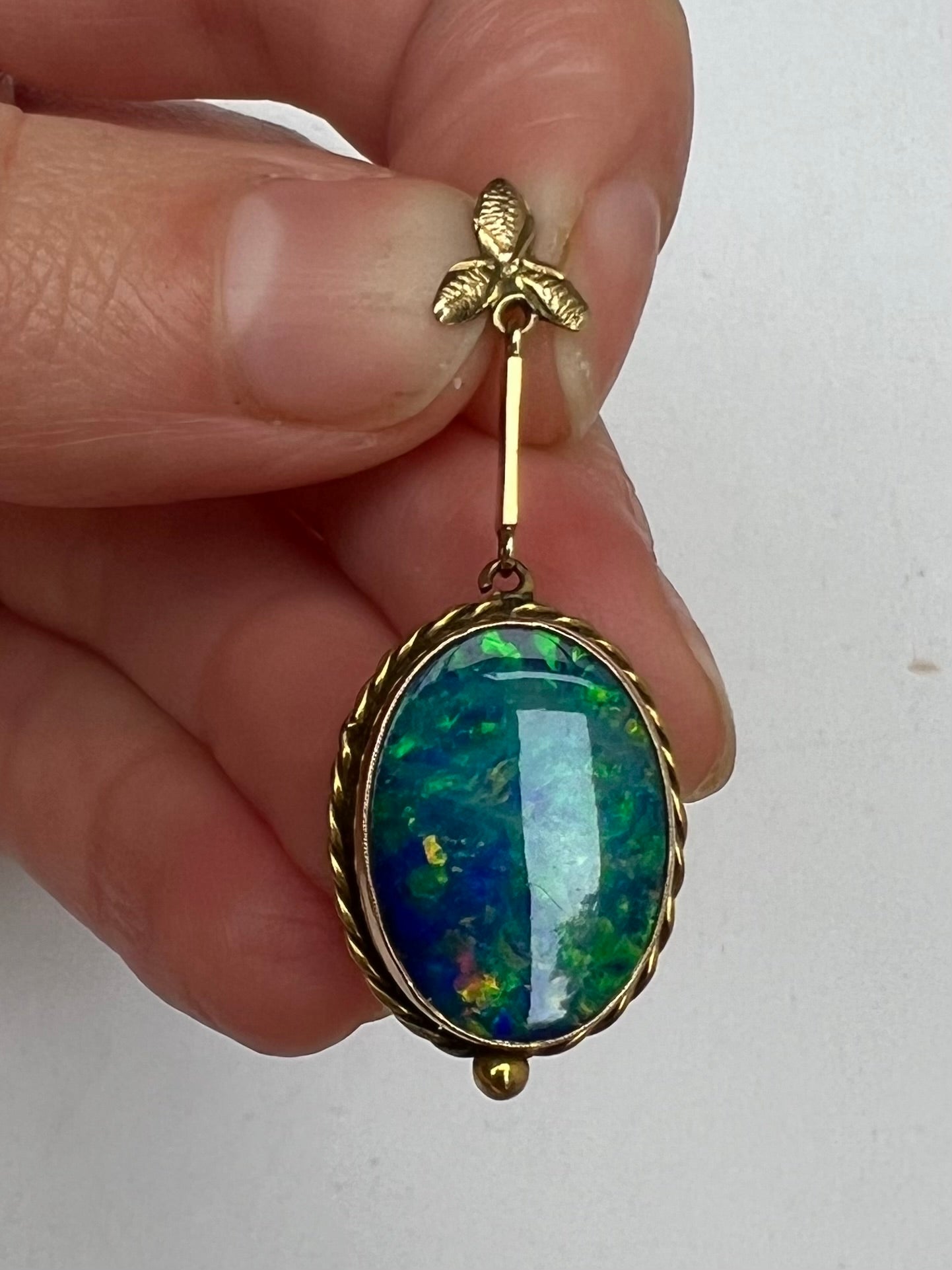 Early 20th Century Black Opal Doublet Gold Pendant