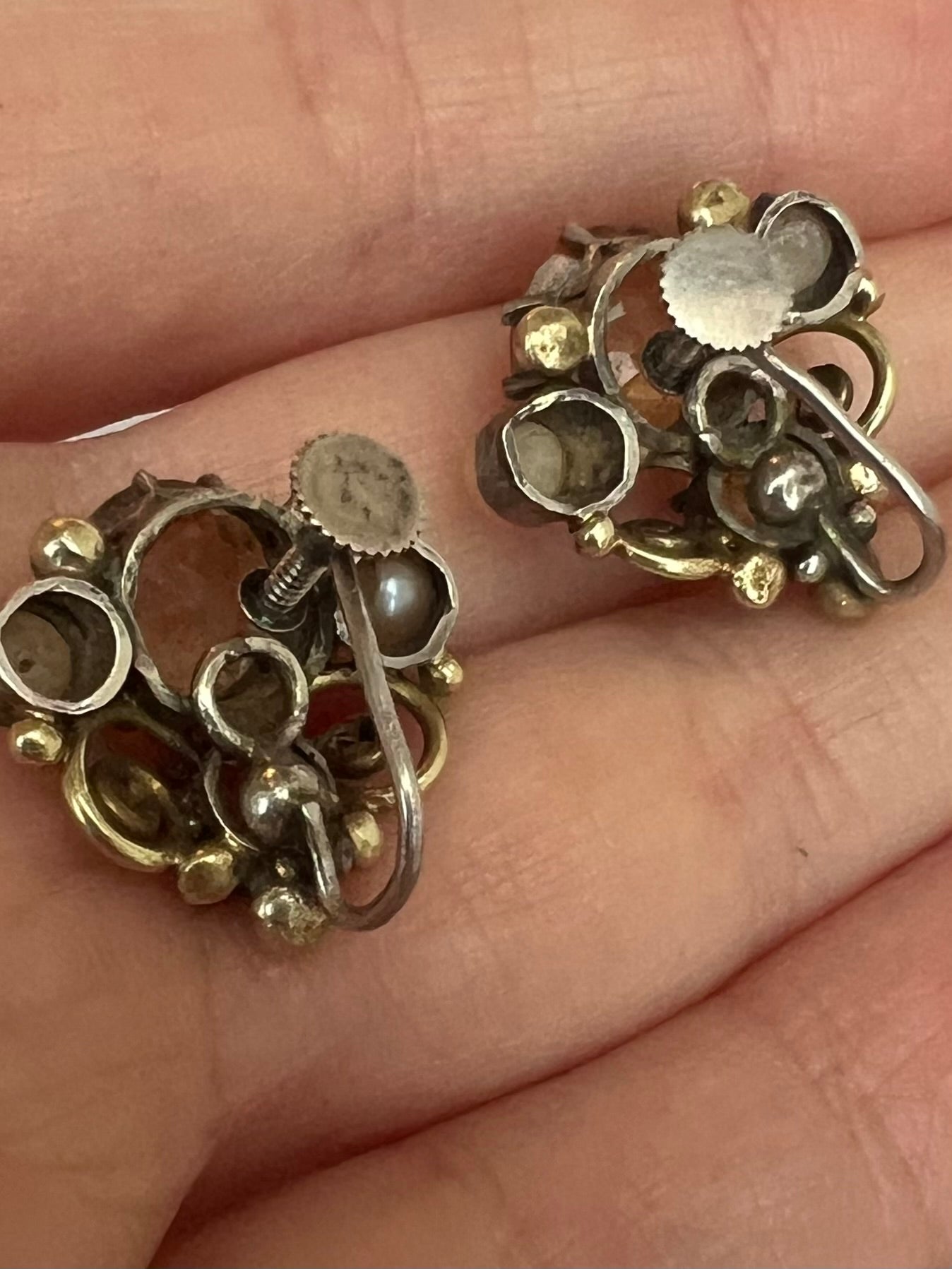 Dorrie Nossiter Citrine Pearl Arts & Crafs Screw Back Earrings