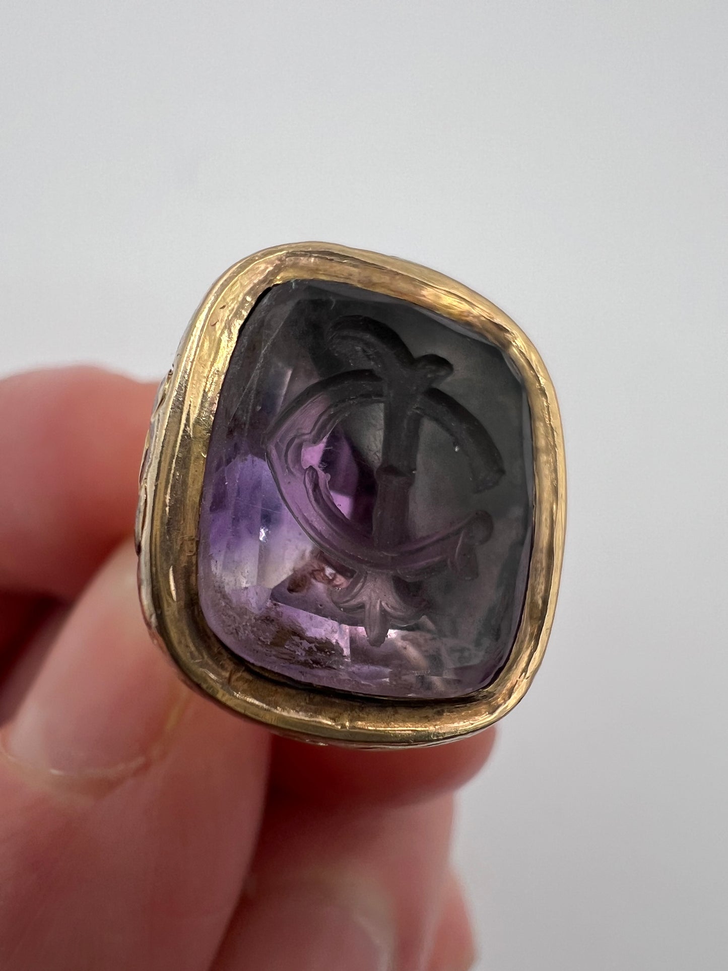 Amethyst Intaglio Victorian Gold Cased Fob Seal CI, IC, CJ, JC initials