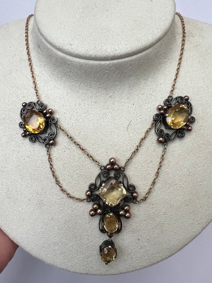 Artificer's Guild Arts & Crafts 15ct Gold Silver Citrine Necklace