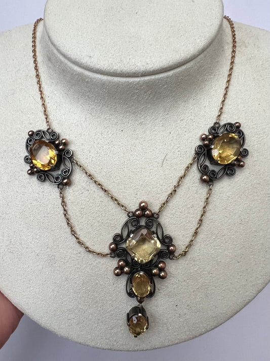 Artificer's Guild Arts & Crafts 15ct Gold Silver Citrine Necklace